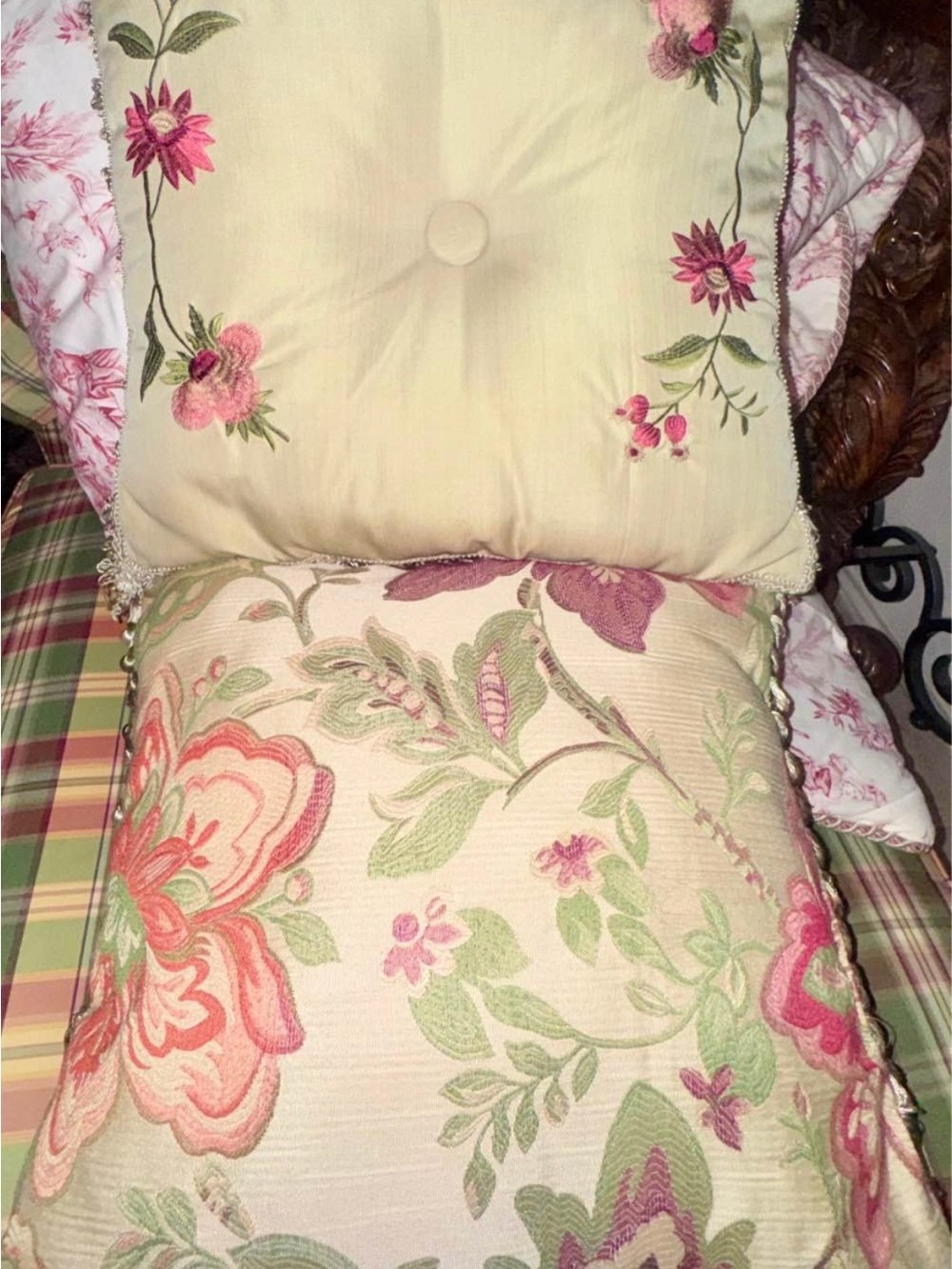 Biltmore Floral Tapestry Throw Pillows – Vintage Romantic Cottage Style Set - Picture 2 of 5